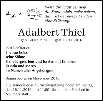 Traueranzeige von Adalbert Thiel von Mitteldeutsche Zeitung Naumburg/Nebra