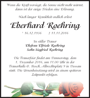 Traueranzeige von Eberhard Roehring von Mitteldeutsche Zeitung Dessau-Roßlau