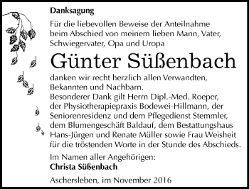 Traueranzeige von Günter Süßenbach von Mitteldeutsche Zeitung Aschersleben