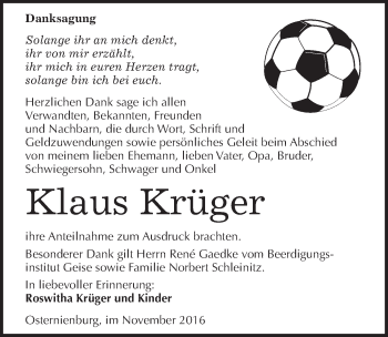 Traueranzeige von Klaus Krüger von Mitteldeutsche Zeitung Köthen
