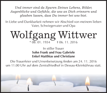 Traueranzeige von Wolfgang Wittwer von Mitteldeutsche Zeitung Dessau-Roßlau