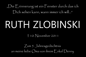 Traueranzeige von Ruth Zlobinski von Super Sonntag Aschersleben
