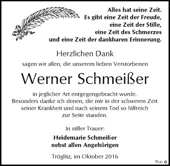 Traueranzeige von Werner Schmeißer von Mitteldeutsche Zeitung Zeitz
