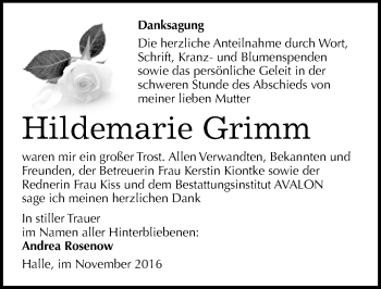 Traueranzeige von Hildemarie Grimm von Mitteldeutsche Zeitung Halle/Saalkreis