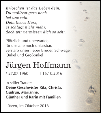 Traueranzeige von Jürgen Hoffmann von Super Sonntag Merseburg