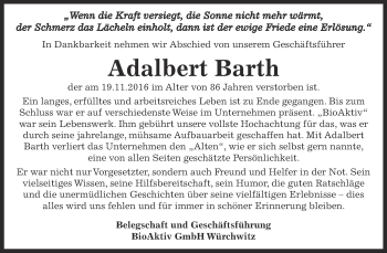 Traueranzeige von Adalbert Barth von Super Sonntag Zeitz