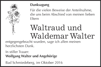 Traueranzeige von Waltraud, Waldemar Walter von WVG - Wochenspiegel Wittenberg