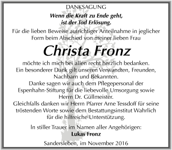 Traueranzeige von Christa Fronz von Mitteldeutsche Zeitung