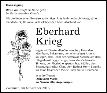 Traueranzeige von Eberhard Krieg von Mitteldeutsche Zeitung Merseburg/Querfurt