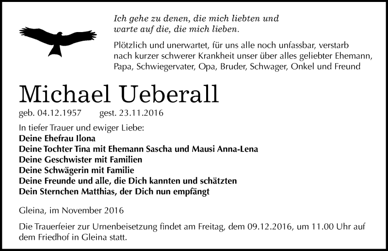  Traueranzeige für Michael Ueberall vom 26.11.2016 aus Mitteldeutsche Zeitung Naumburg/Nebra