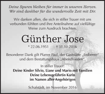 Traueranzeige von Günther Jose von WVG - Wochenspiegel Merseburg