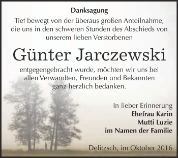 Traueranzeige von Günter Jarczewski von WVG - Wochenspiegel Bitterfeld