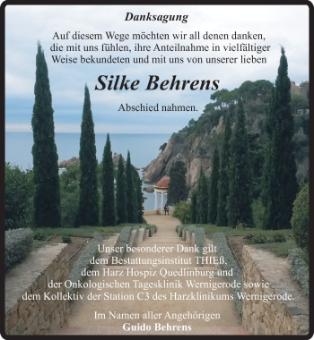Traueranzeige von Silke Behrens von Mitteldeutsche Zeitung Quedlinburg