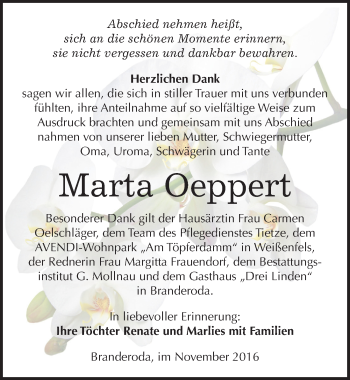 Traueranzeige von Marta Oeppert von Mitteldeutsche Zeitung Merseburg/Querfurt
