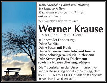 Traueranzeige von Werner Krause von WVG - Wochenspiegel Halle