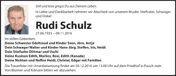 Traueranzeige von Rudi Schulz von Mitteldeutsche Zeitung Bitterfeld