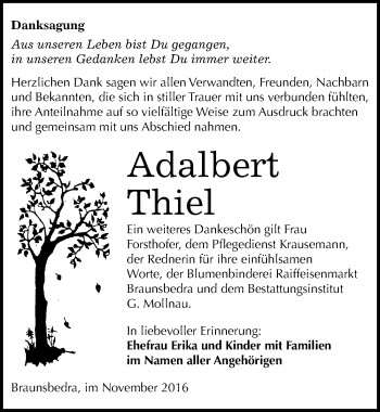 Traueranzeige von Adalbert Thiel von Mitteldeutsche Zeitung Merseburg/Querfurt