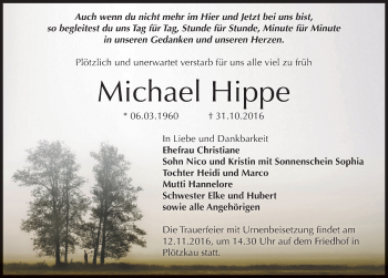 Traueranzeige von Michael Hippe von Mitteldeutsche Zeitung Bernburg