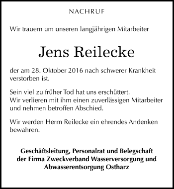 Traueranzeige von Jens Reilecke von Mitteldeutsche Zeitung Aschersleben