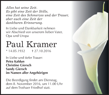 Traueranzeige von Paul Kramer von Mitteldeutsche Zeitung Halle/Saalkreis