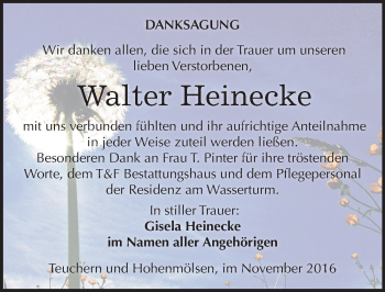 Traueranzeige von Walter Heinecke von Mitteldeutsche Zeitung Weißenfels