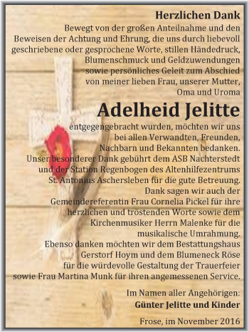 Traueranzeige von Adelheid Jelitte von Super Sonntag Aschersleben