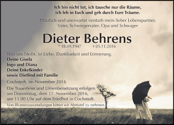 Traueranzeige von Dieter Behrens von Mitteldeutsche Zeitung Aschersleben