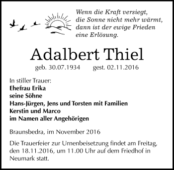 Traueranzeige von Adalbert Thiel von Mitteldeutsche Zeitung Merseburg/Querfurt