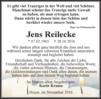 Traueranzeige von Jens Reilecke von Mitteldeutsche Zeitung Aschersleben