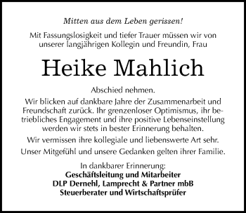 Traueranzeige von Heike Mahlich von Mitteldeutsche Zeitung Dessau-Roßlau