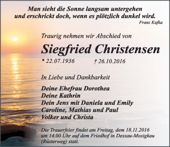 Traueranzeige von Siegfried Christensen von Mitteldeutsche Zeitung Dessau-Roßlau