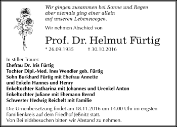 Traueranzeige von Helmut Fürtig von Mitteldeutsche Zeitung Bitterfeld