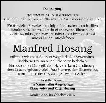 Traueranzeige von Manfred Hosang von Mitteldeutsche Zeitung Quedlinburg