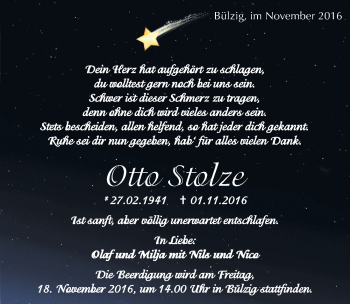 Traueranzeige von Otto Stolze von Mitteldeutsche Zeitung Wittenberg