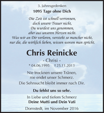 Traueranzeige von Chris Reinicke von Mitteldeutsche Zeitung Halle/Saalkreis