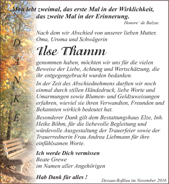 Traueranzeige von Ilse  Thamm von Mitteldeutsche Zeitung Dessau-Roßlau
