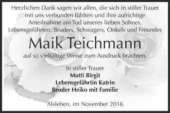 Traueranzeige von Maik Teichmann von Super Sonntag Bernburg