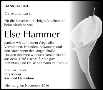 Traueranzeige von Else Hammer von Mitteldeutsche Zeitung Bernburg
