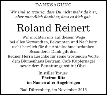 Traueranzeige von Roland Reinert von WVG - Wochenspiegel Merseburg