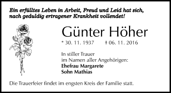 Traueranzeige von Günter Höher von Mitteldeutsche Zeitung Dessau-Roßlau