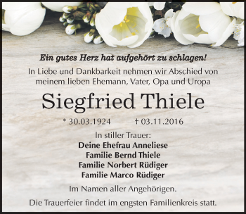 Traueranzeige von Siegfried Thiele von Mitteldeutsche Zeitung Dessau-Roßlau