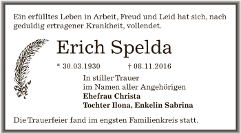 Traueranzeige von Erich Spelda von WVG - Wochenspiegel Dessau / Köthen