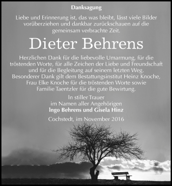 Traueranzeige von Dieter Behrens von Mitteldeutsche Zeitung Aschersleben