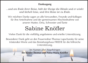 Traueranzeige von Sabine Knöfler von Mitteldeutsche Zeitung Dessau-Roßlau