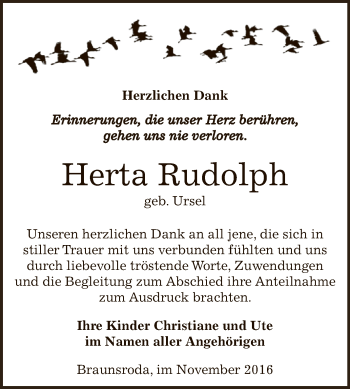 Traueranzeige von Herta Rudolph von WVG - Wochenspiegel NMB / WSF / ZTZ