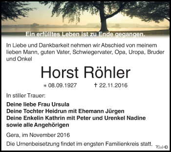 Traueranzeige von Horst Röhler von Super Sonntag Zeitz