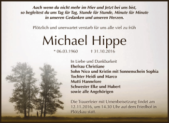 Traueranzeige von Michael Hippe von Super Sonntag Bernburg