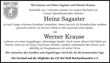 Traueranzeige von Heinz und Werner  von Mitteldeutsche Zeitung Weißenfels