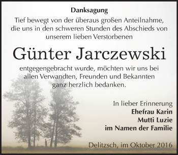 Traueranzeige von Günter Jarczewski von Mitteldeutsche Zeitung Bitterfeld