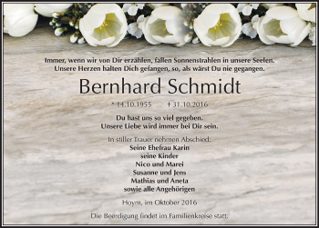 Traueranzeige von Bernhard Schmidt von Mitteldeutsche Zeitung Aschersleben